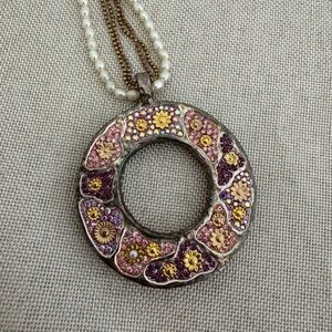 925 Silver Floral Donut Pendant Necklace Rice Pearls